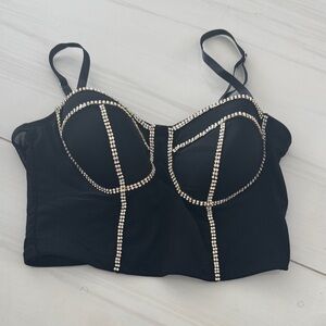 Haute Monde Black Crop Top with Gold Detailing